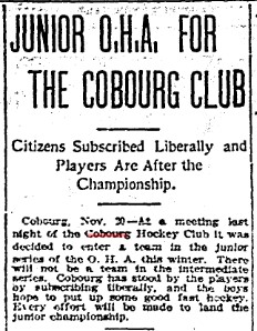 1903-11-20 Hockey -Cobourg Decides only Junior OHA Team-TO Star