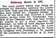 1904-09-14 Golf -Cobourg vs Lambton Cancelled-TO Star