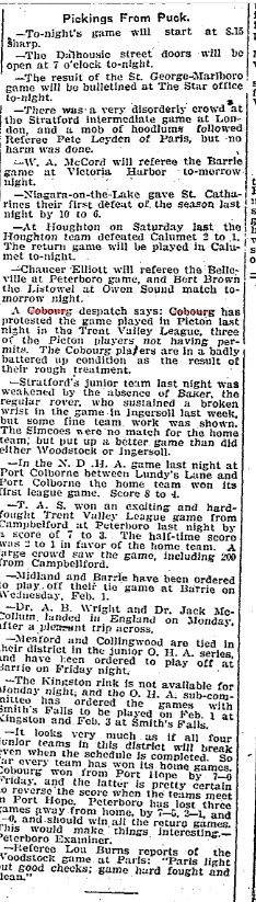 1905-01-25 Hockey -Cobourg Protests vs Picton