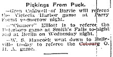 1905-02-06 Hockey -Referee assigned to Cobourg game