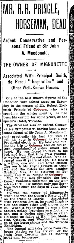 1905-02-06 Horse Racing -Death of Mr Pringle of Cobourg