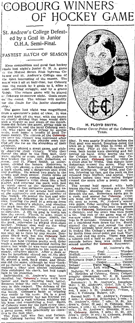 1905-02-16 Hockey -Juniors vs St Andrew's in 1st Semi Final