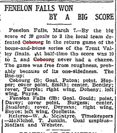 1905-03-07 Hockey -Cobourg vs Fenelon Falls in Trent Valley League