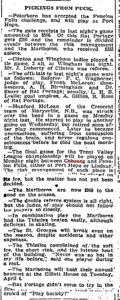 1905-03-17 Hockey -Cobourg vs Fenelon Falls in Trent Valley League