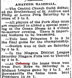 1905-06-20 Baseball -Cobourg vs PH