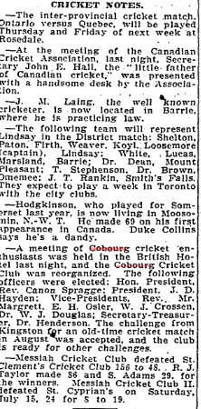 1905-07-19 Cricket -Cobourg Club Formed