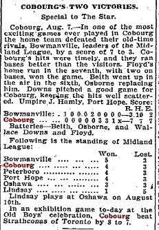 1905-08-08 Baseball -Cobourg vs Bowmanville