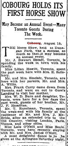 1905-08-19 Horse Racing -Cobourg Holds First Horse Show