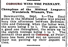 1905-09-11 Baseball -Cobourg Wins Pennant