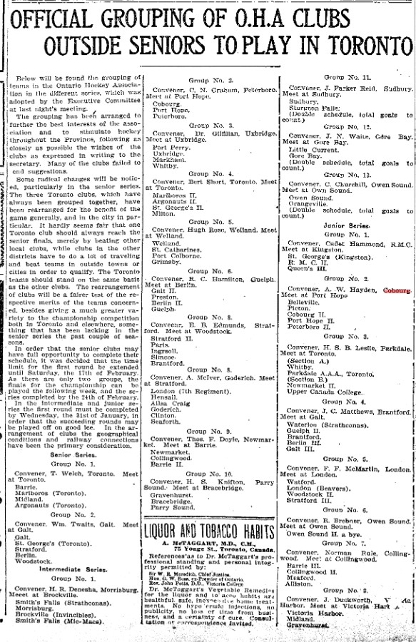 1905-12-02 Hockey -Grouping of OHA Clubs Arranged