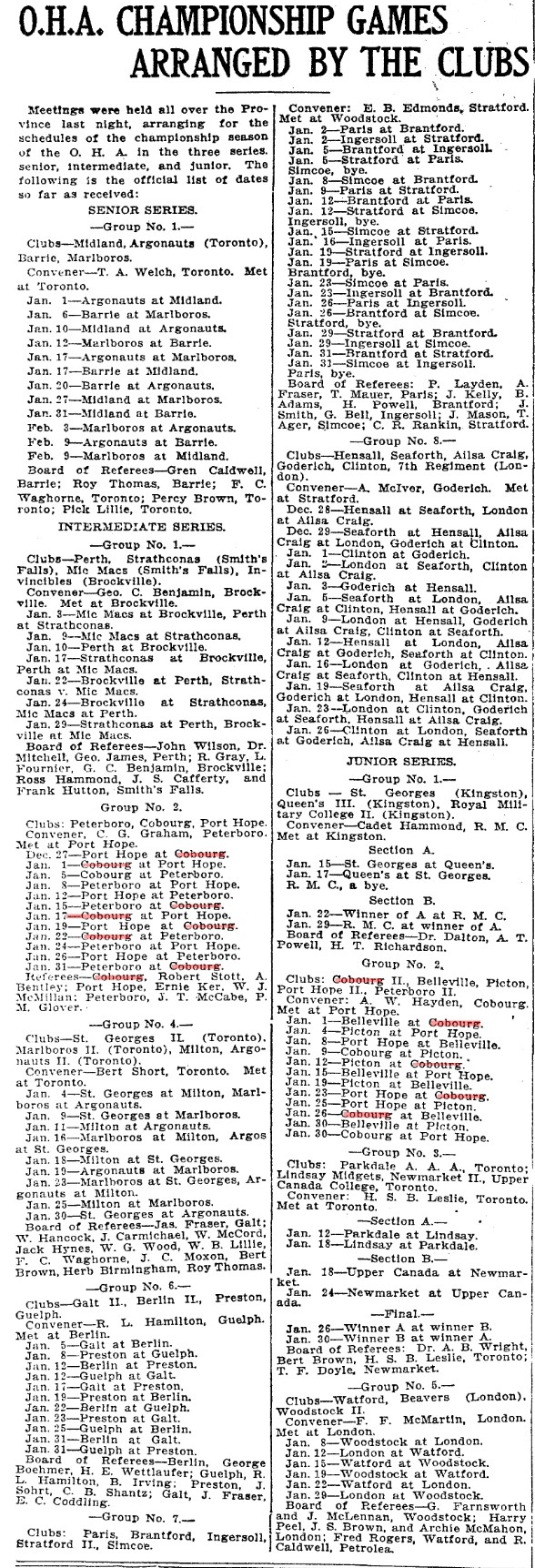 1905-12-07 Hockey -Intermediate and Junior Schedules arranged