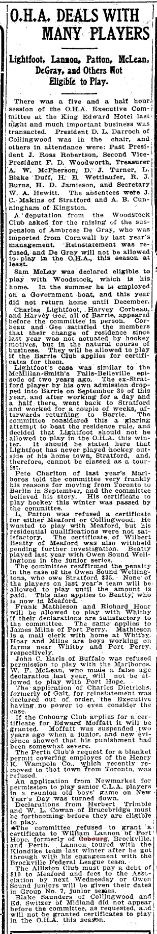 1905-12-15 Hockey -OHA Deals with Many Players
