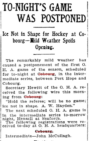 1905-12-27 Hockey -Intermediates vs PH Cancelled re Ice