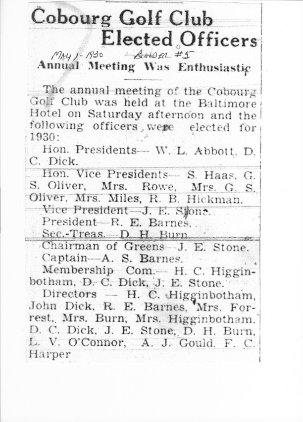 1930-05-01 Golf -Cobourg Elected Officers