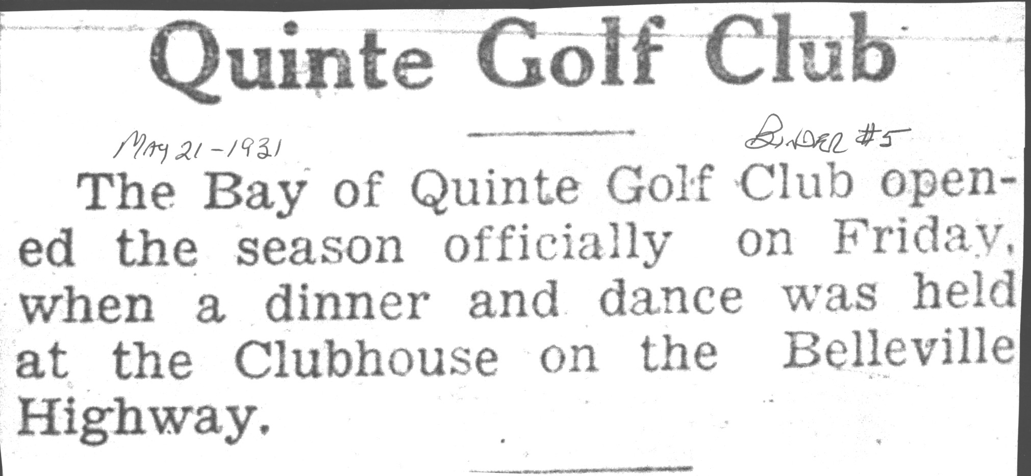 1931-05-21 Golf -Bay of Quinte opens season