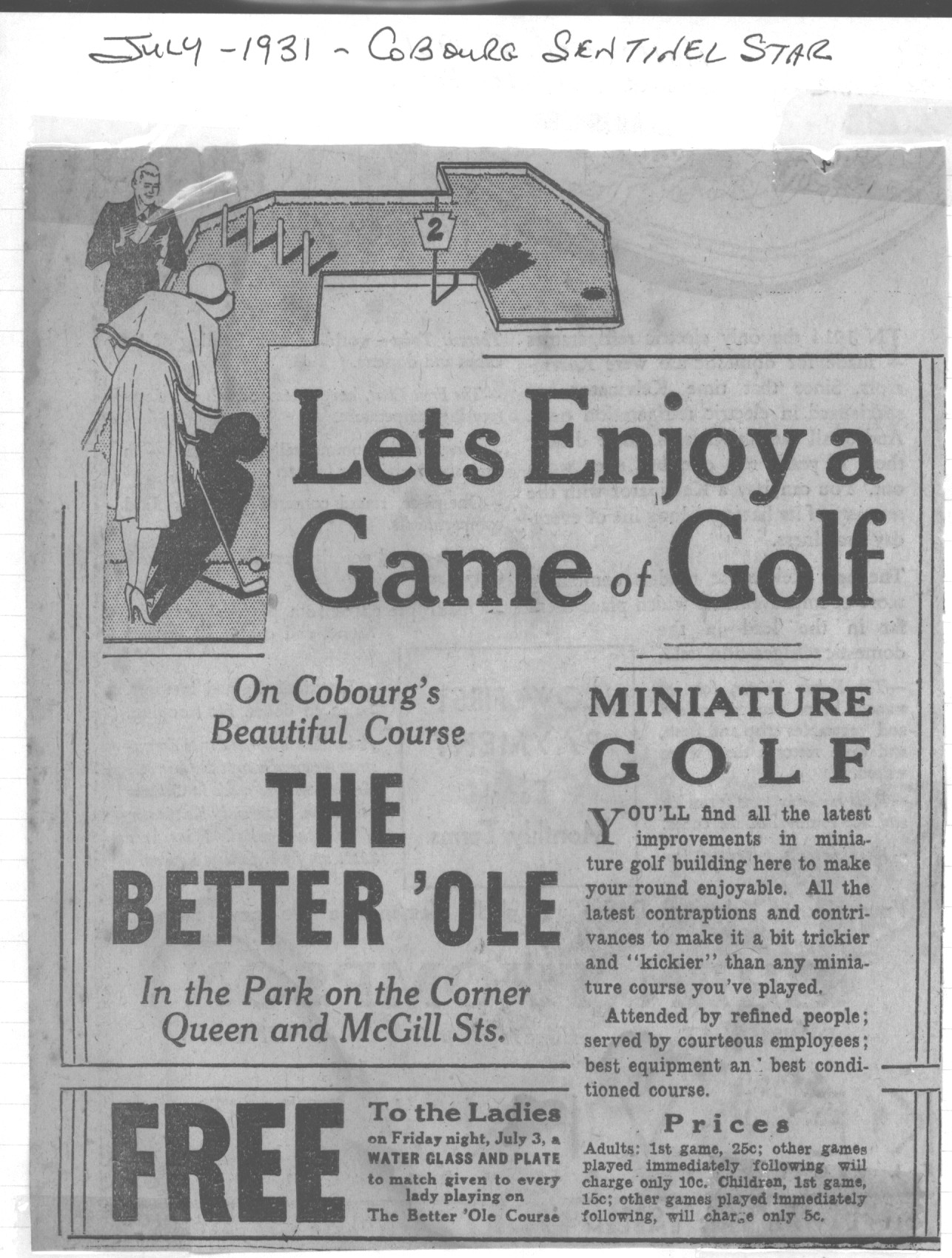 1931-07-02 Golf -Miniature Golf ad