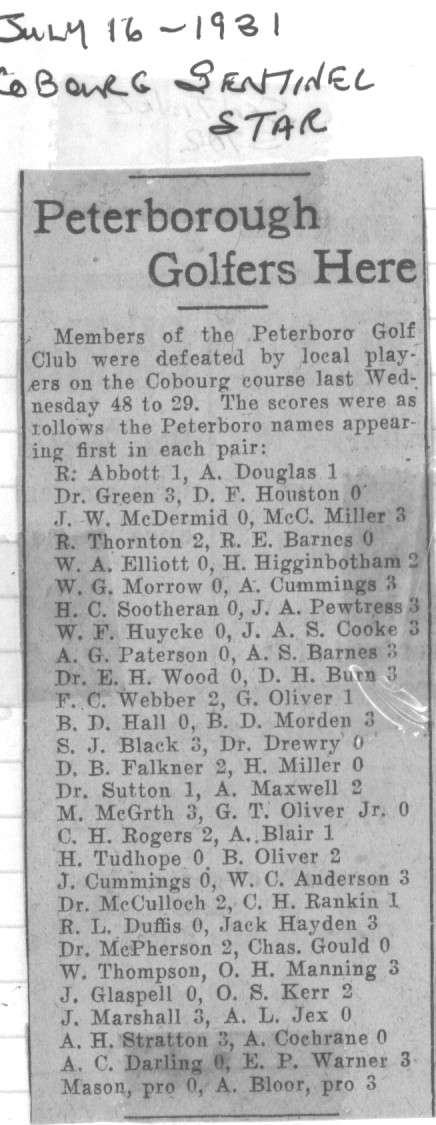 1931-07-16 Golf -Ptbo Club visits