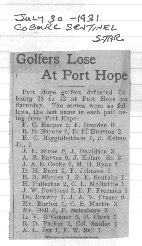 1931-07-30 Golf -Cobourg Club at PH