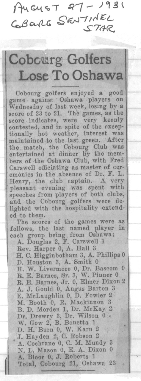 1931-08-27 Golf -Cobourg Club at Oshawa