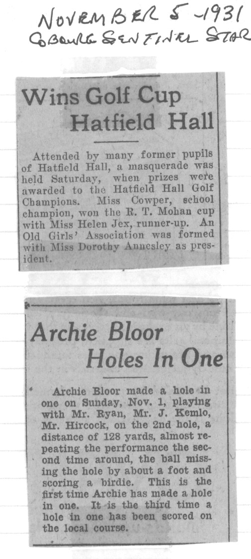 1931-11-05 Golf -Archie Bloor Hole-in-one