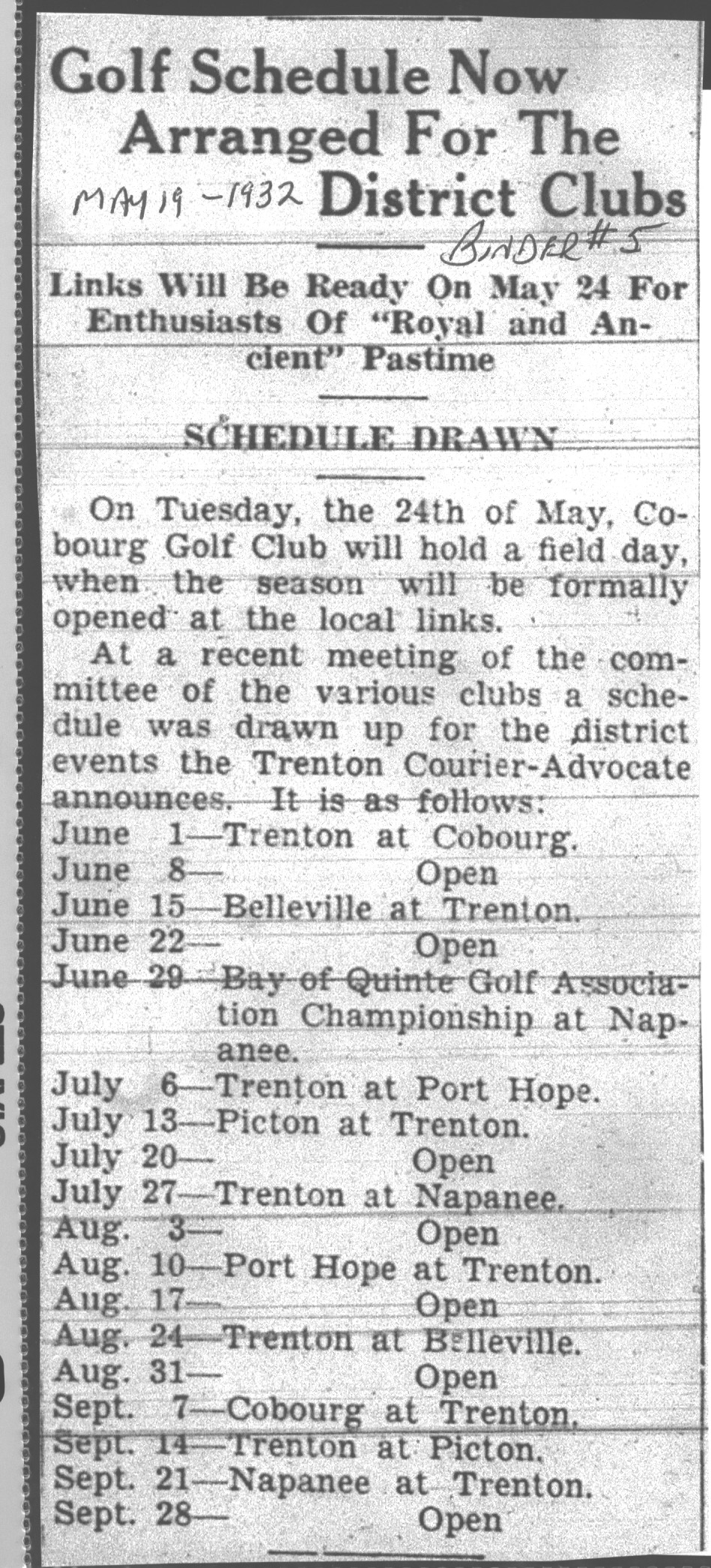 1932-05-19 Golf -District Clubs arrange schedule