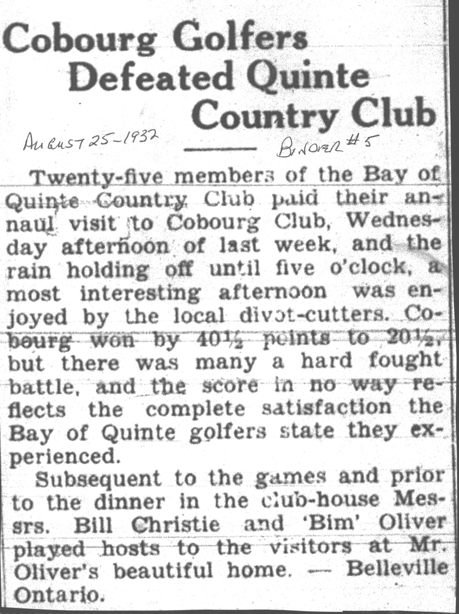 1932-08-25 Golf -Bay of Quinte Club at Cobourg