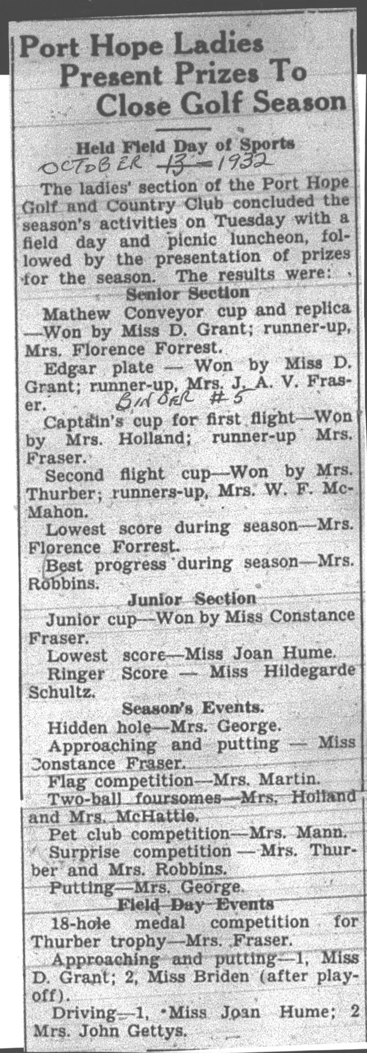 1932-10-13 Golf -PH Ladies close season