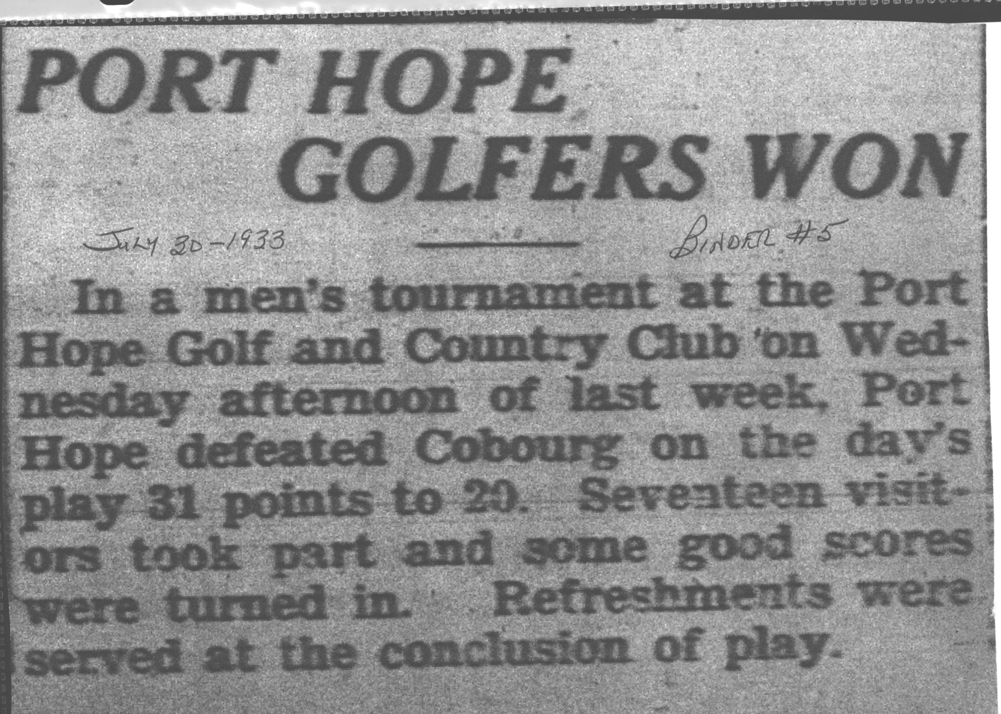 1933-07-30 Golf -Cobourg club at PH