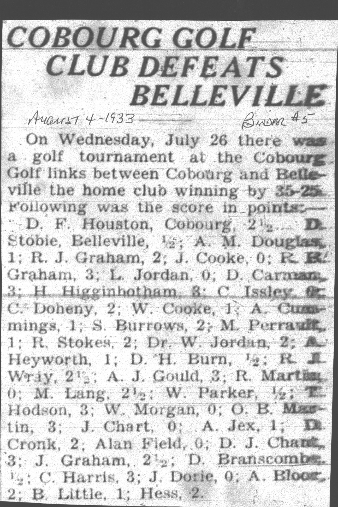 1933-08-04 Golf -Belleville club at Cobourg