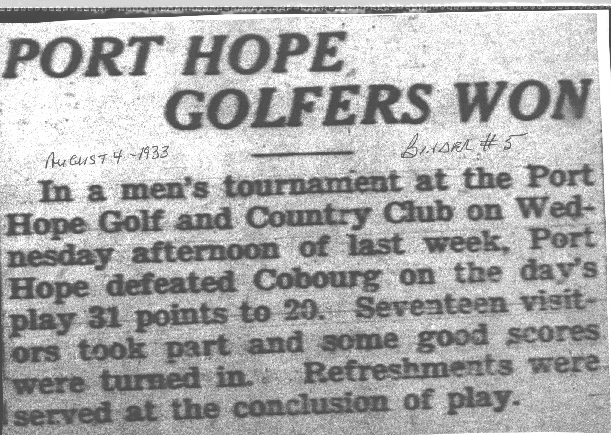1933-08-04 Golf -Cobourg club at PH