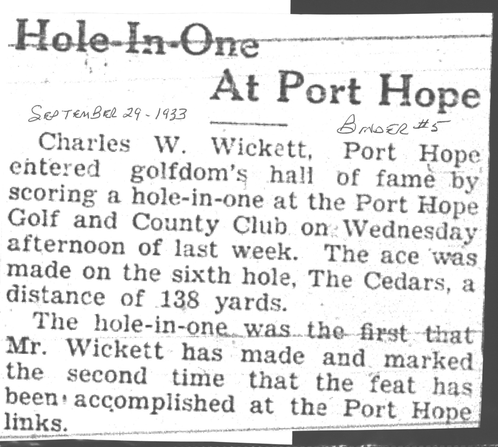 1933-09-29 Golf -Hole-in-one at PH course