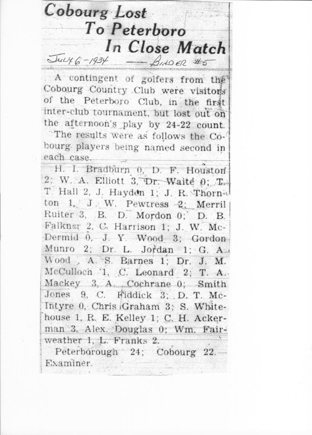 1934-07-06 Golf -Cobourg vs Peterborough