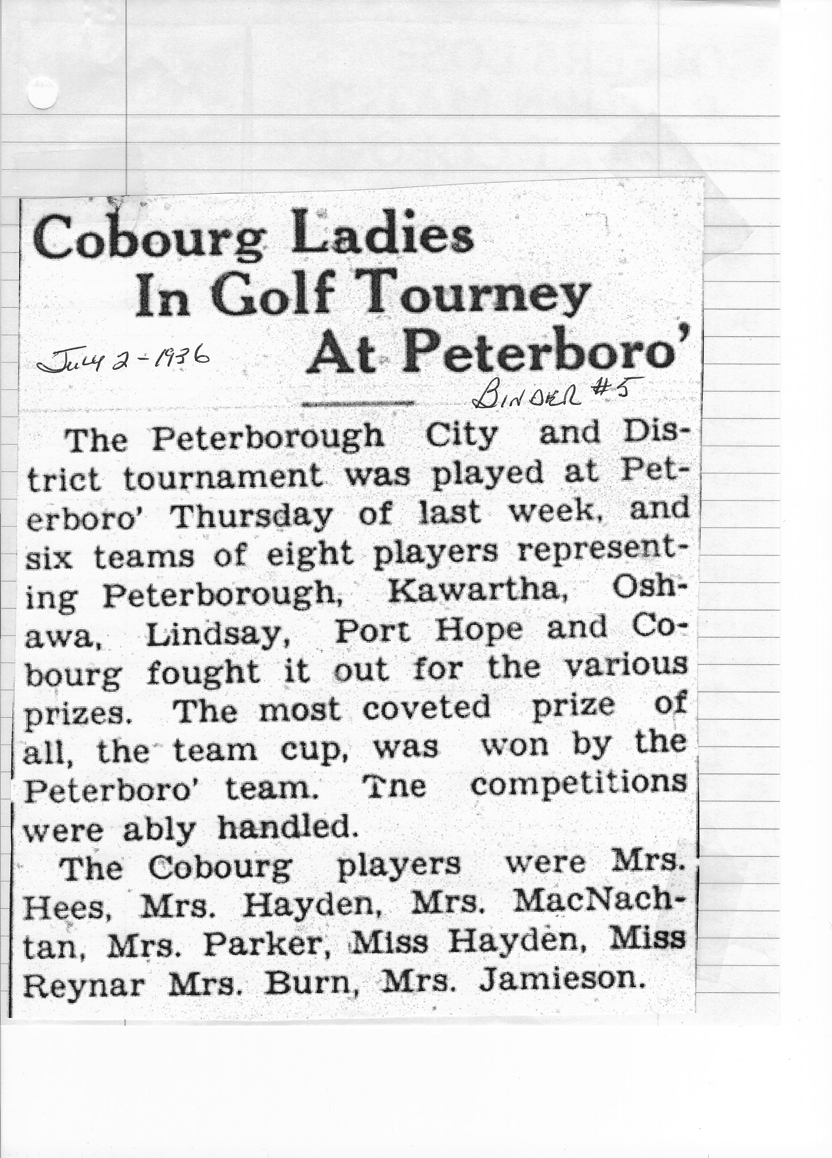 1936-07-02 Golf -Ladies vs Ptbo