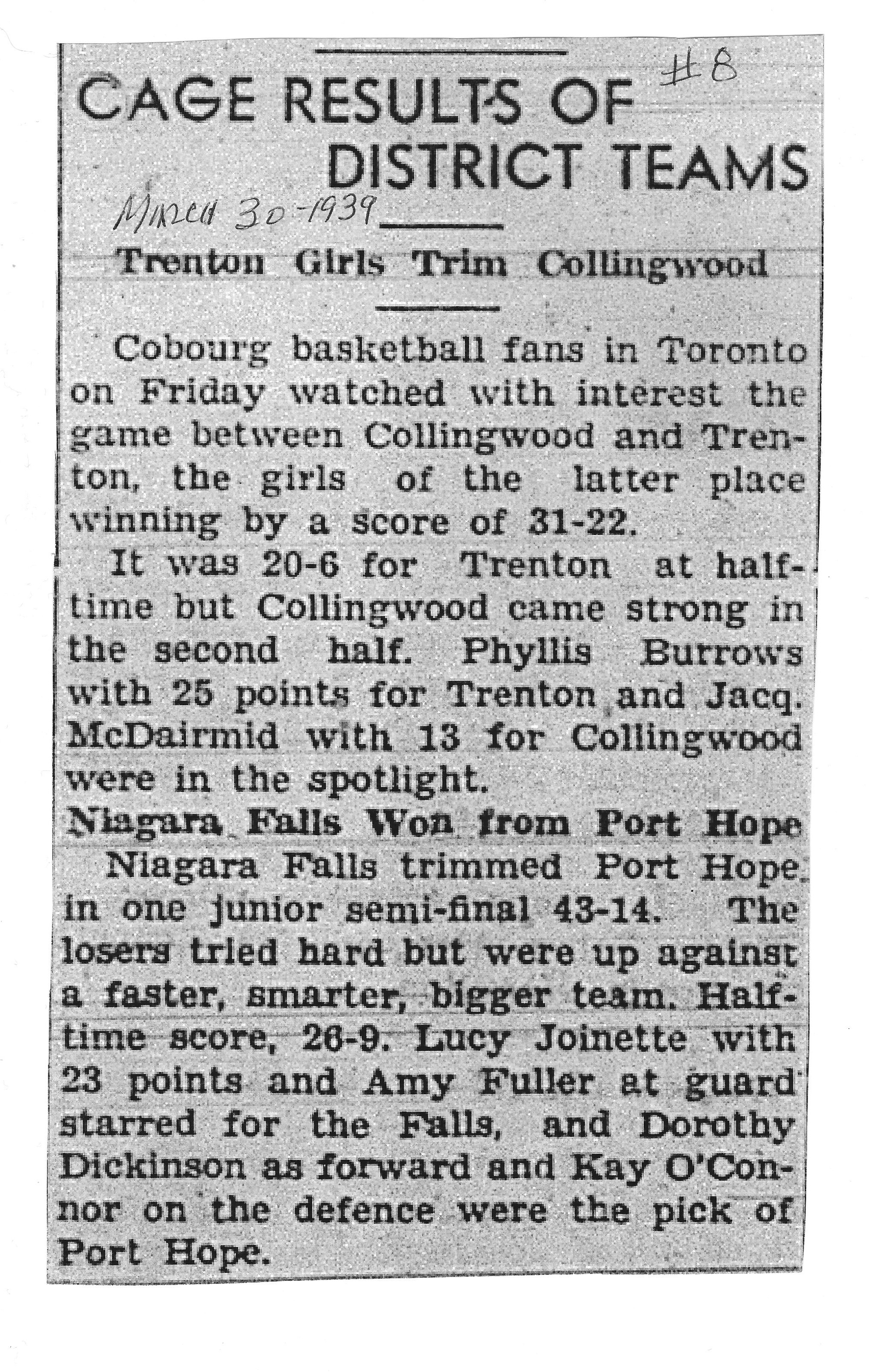 1939-03-30 Basketball -Girls District news