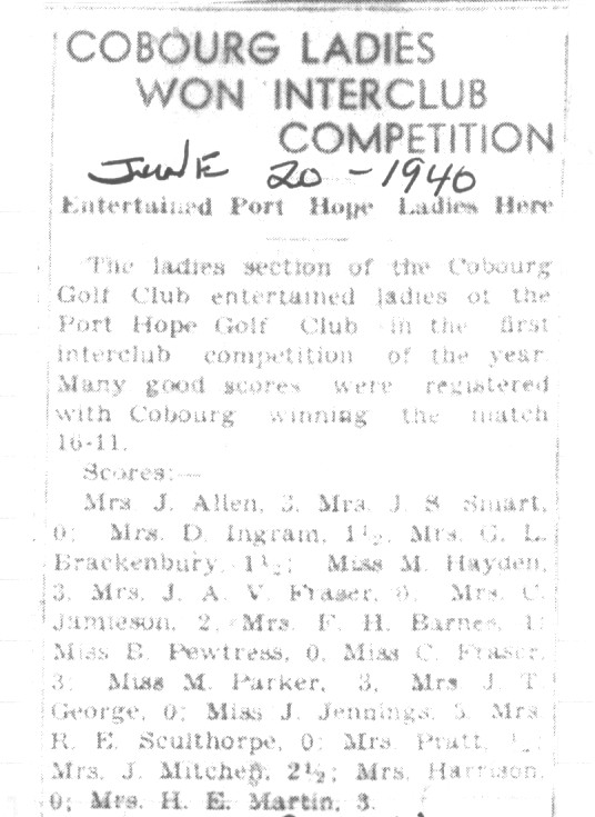 1940-06-20 Golf -PH Ladies at Cobourg club