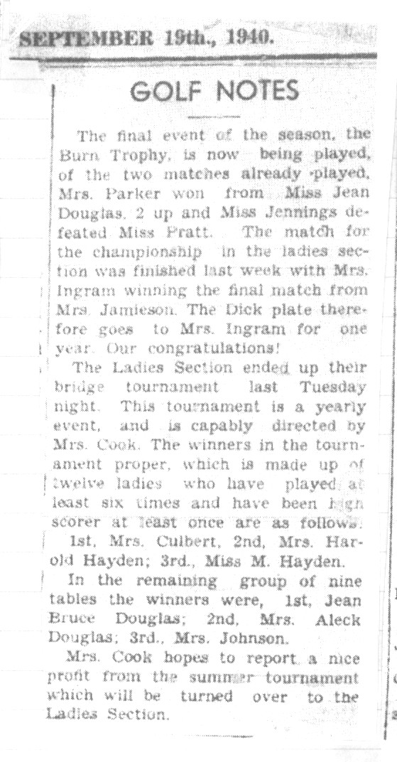 1940-09-19 Golf -Burn trophy final Ladies event