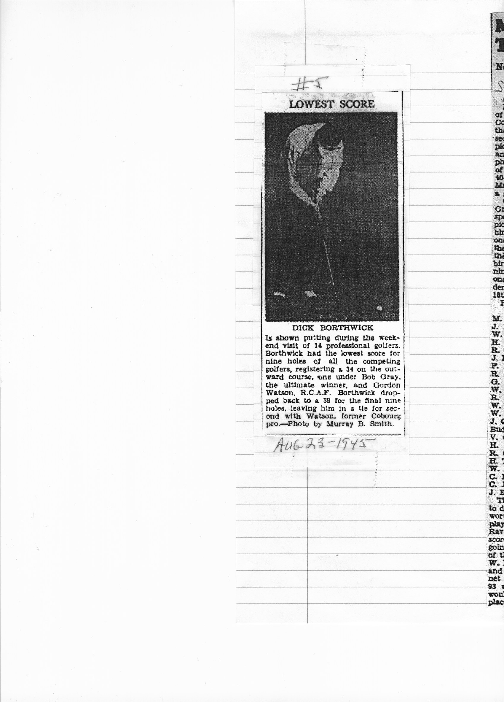 1945-08-23 Golf -Lowest Score Dick Borthwick