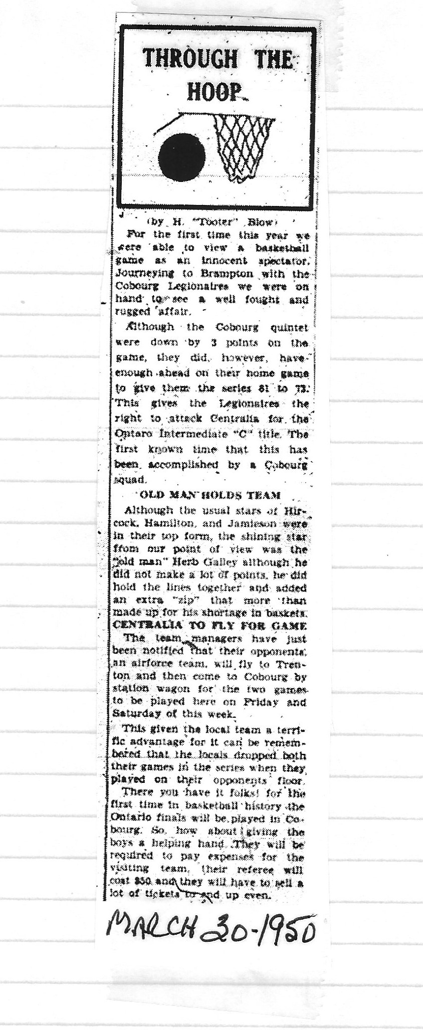 1950-03-30 Basketball -Commentary-Legionnaires Advance to Ontario Intermediate C Finals
