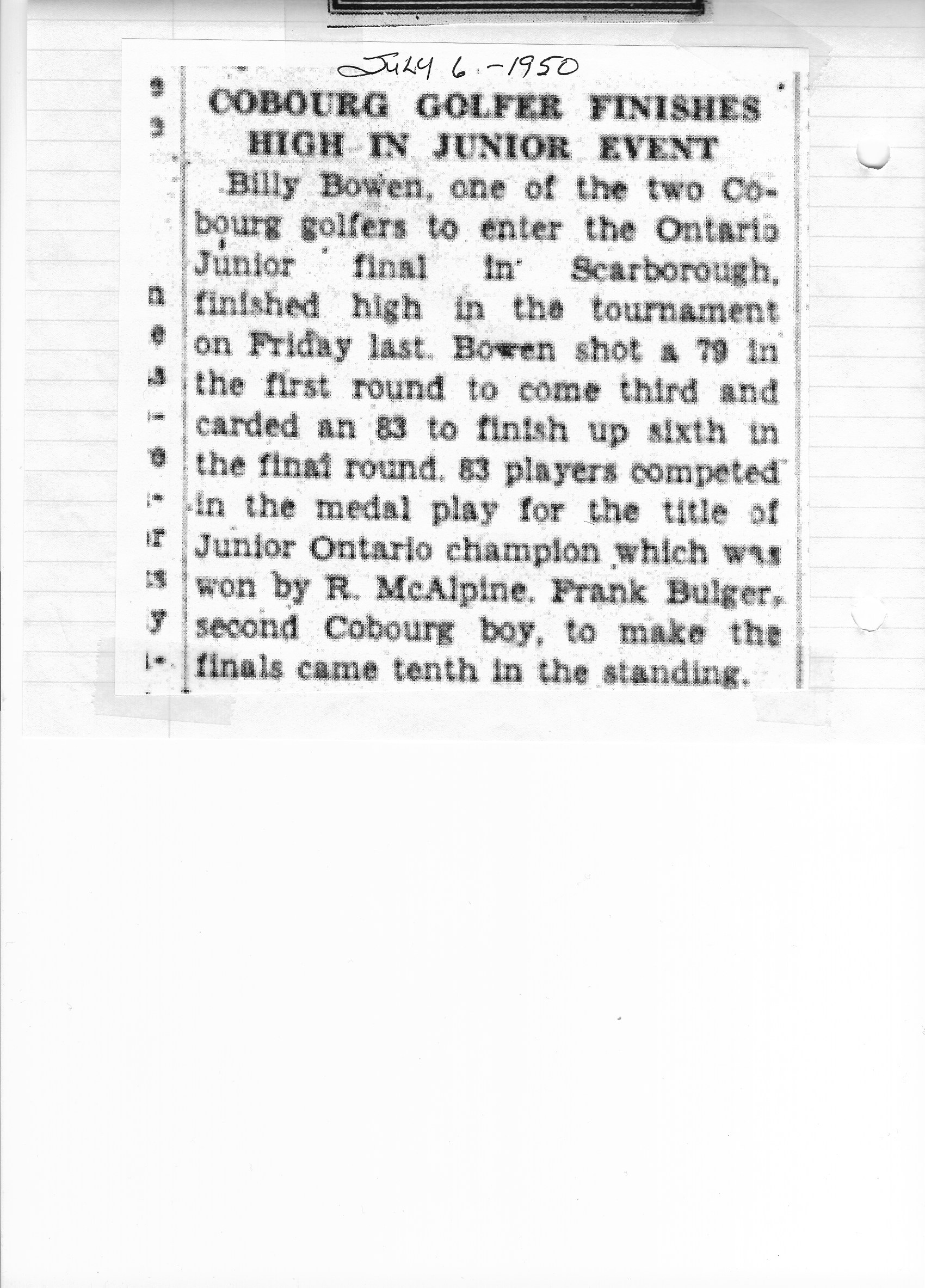 1950-07-06 Golf -Junior Ontario Event