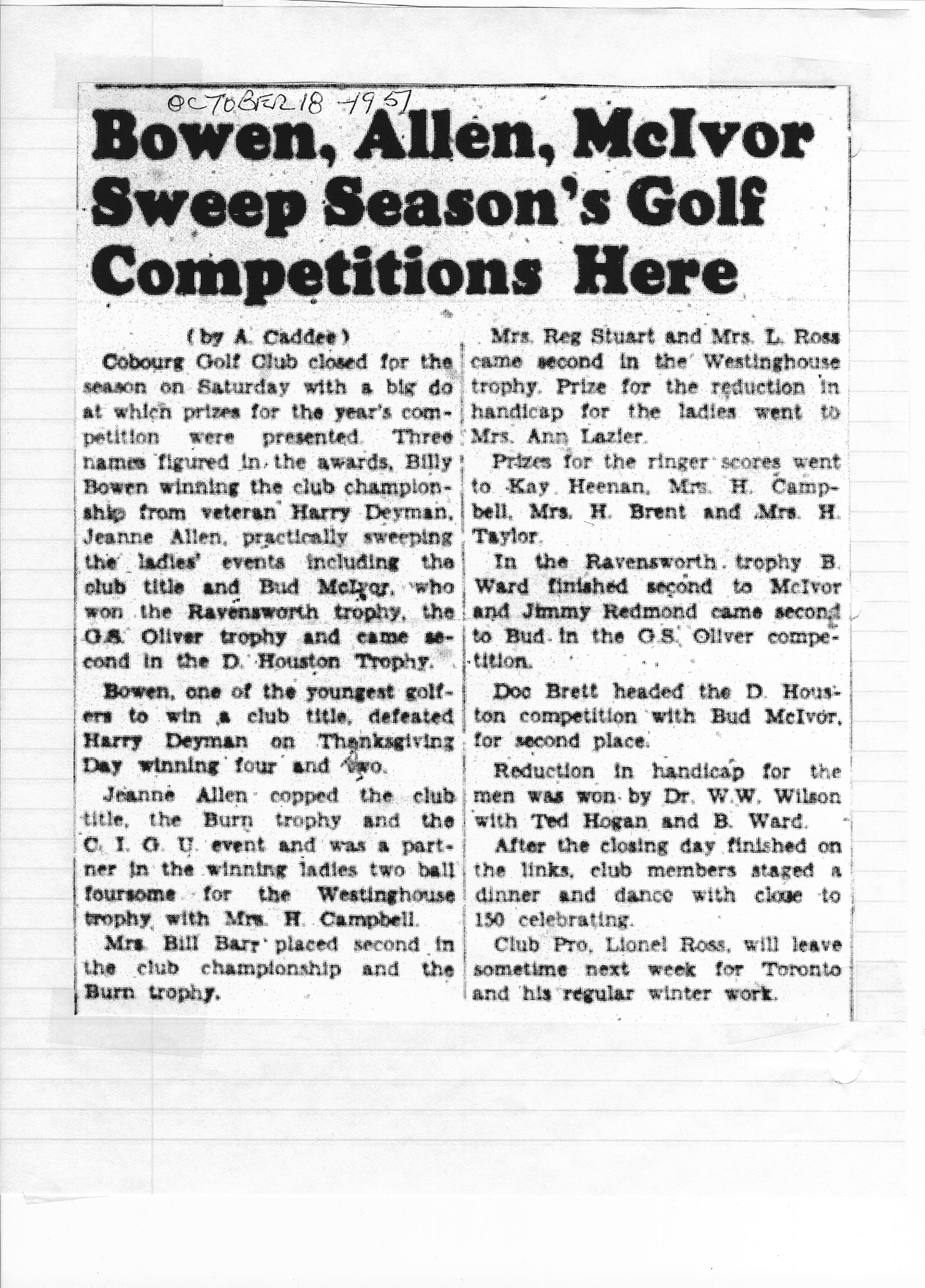 1951-10-18 Golf -Juniors win Club Championship
