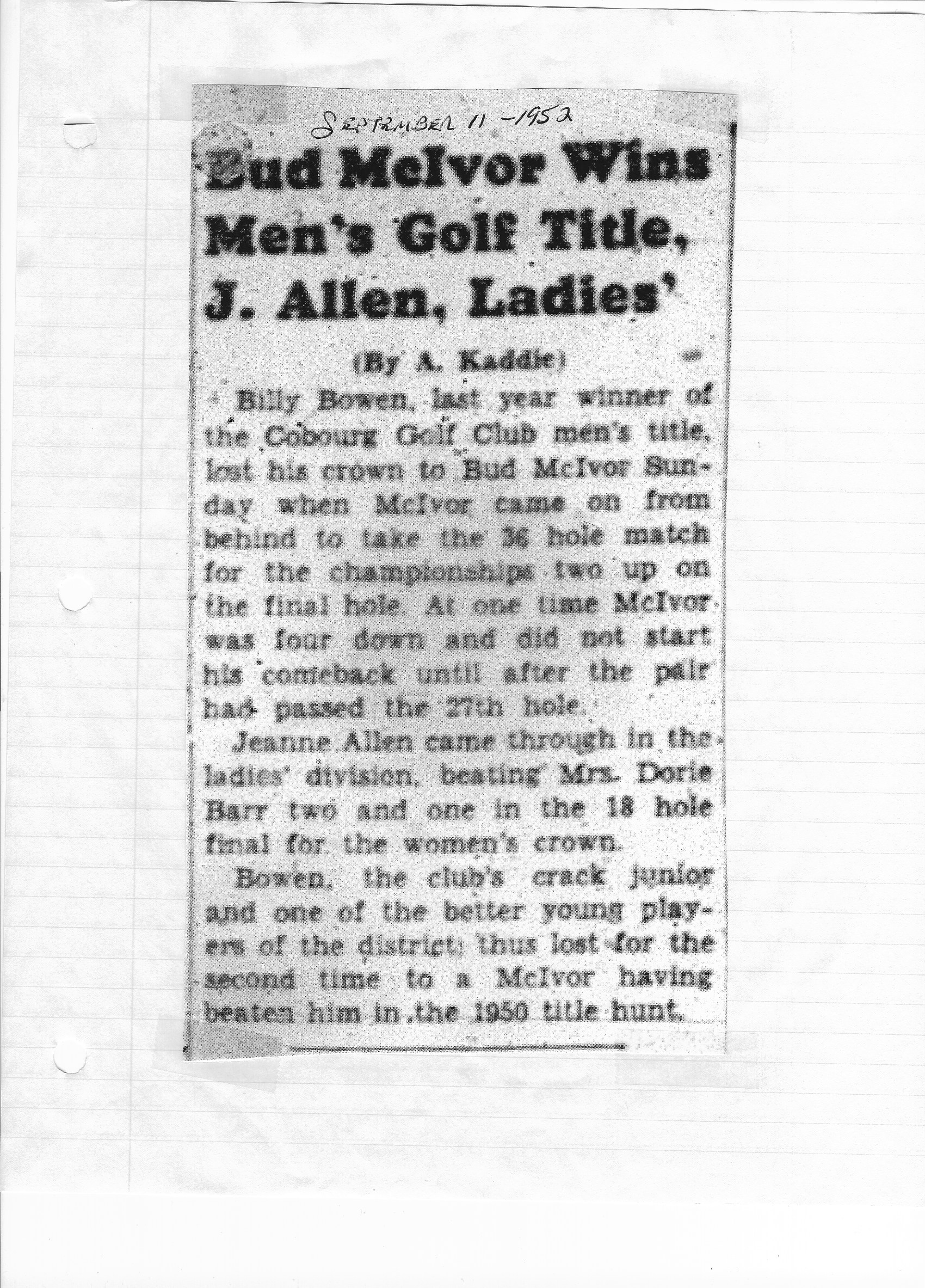 1952-09-11 Golf -Club Championships
