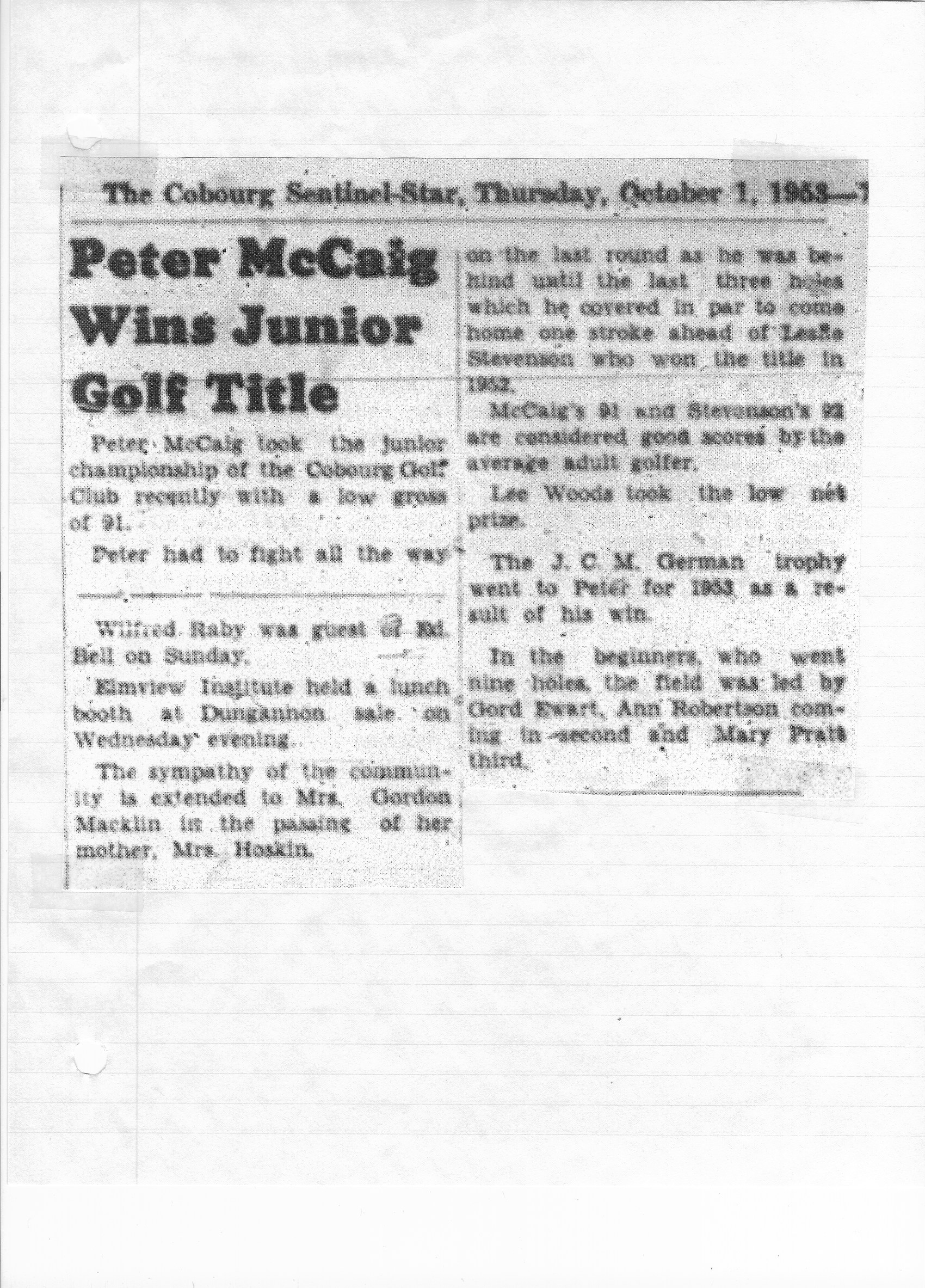 1953-10-01 Golf -Peter McCaig Junior Champion