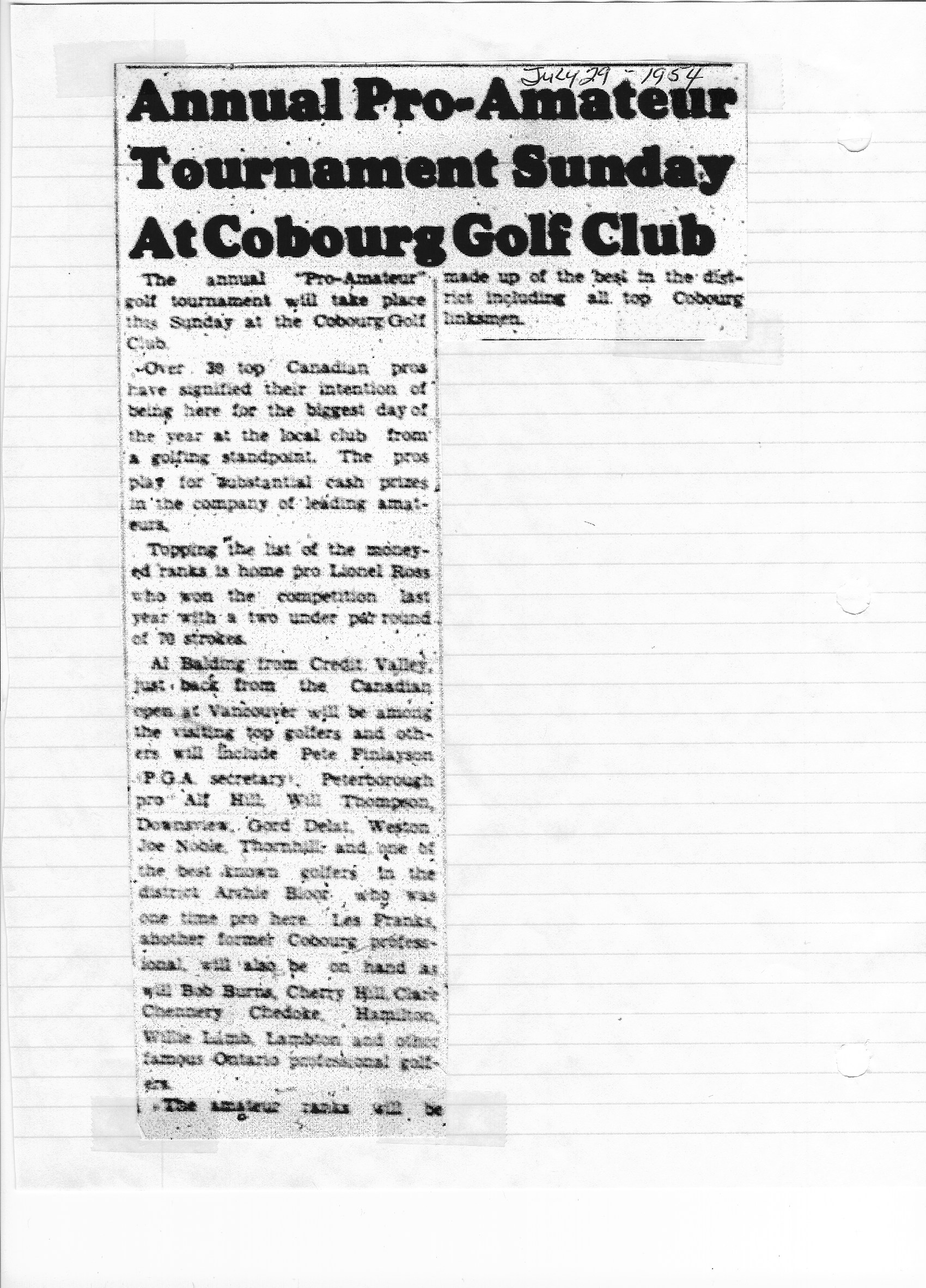 1954-07-29 Golf -Pro-Am Tourney in Cobourg