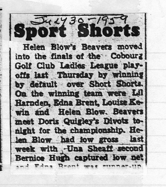 1959-07-30 Golf -Ladies Results