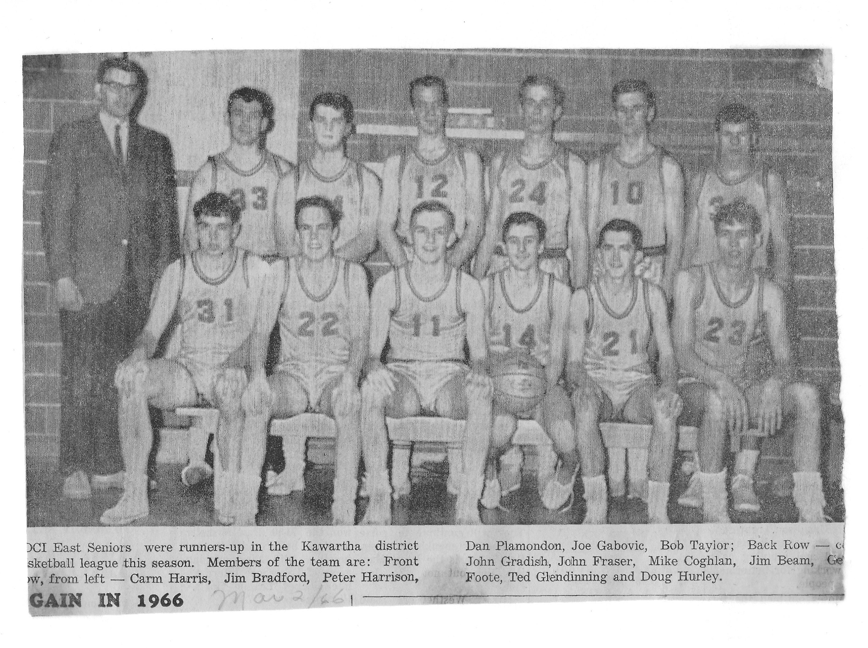 1966-03-02 School -Basketball -CDCI East Senior Basketball Team Photo