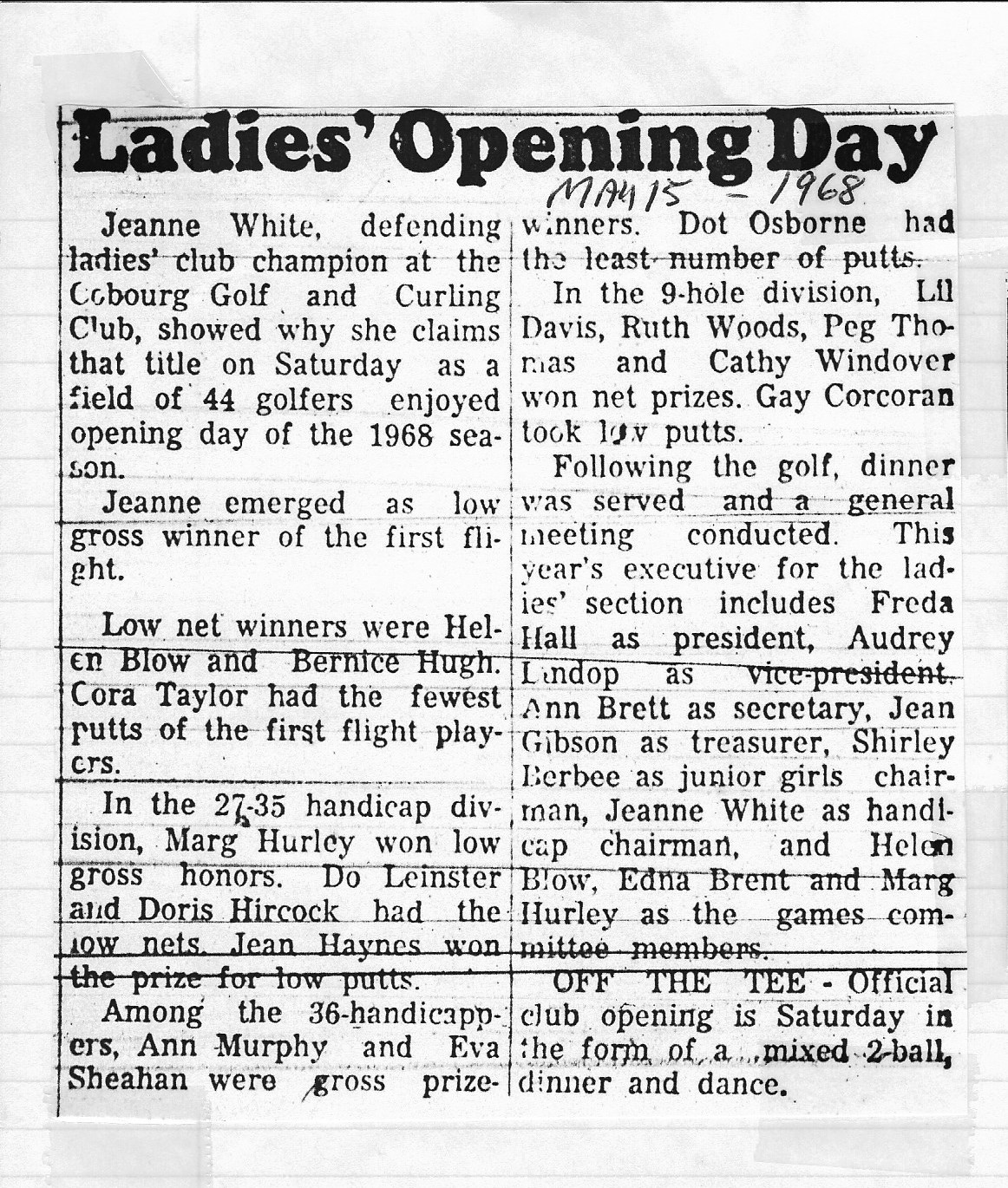 1968-05-15 Golf -Ladies Opening Day Results