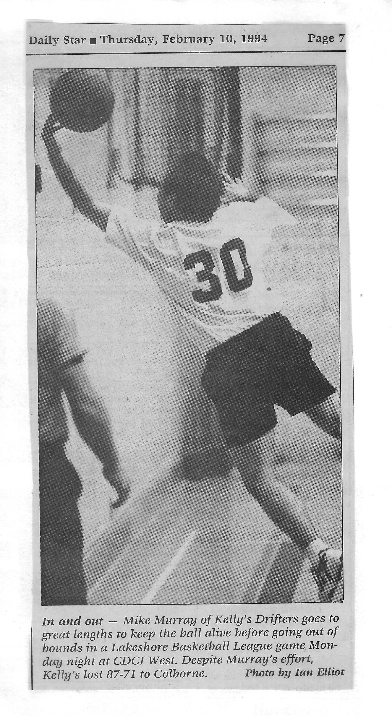 1994-02-10 Basketball -Photo Mike Murray of Kelly's Drifters -Lakeshore League