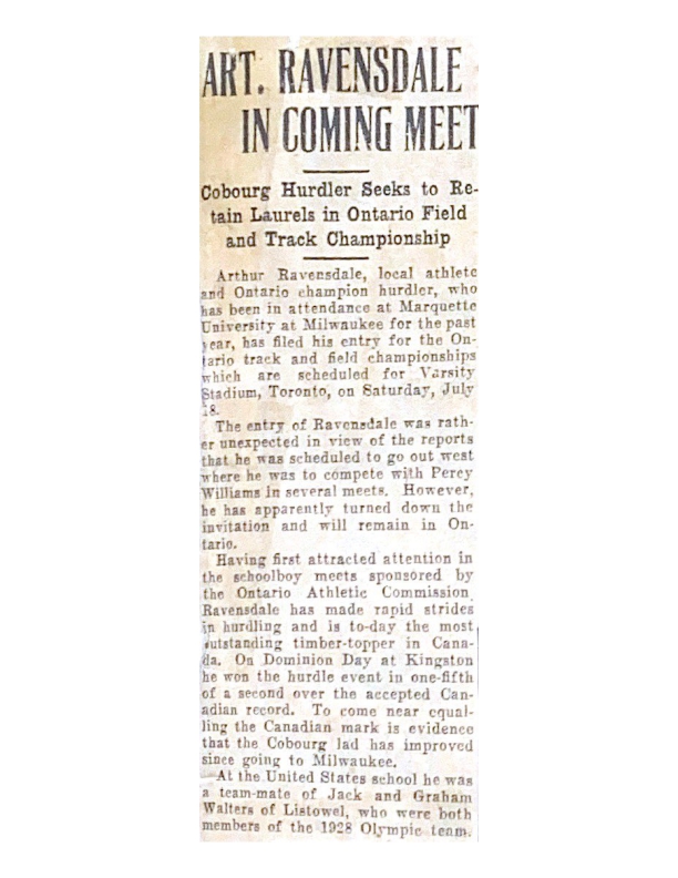 AR003-1931-07-16 Track and Field -Arthur Ravensdale -Cobourg Hurdler