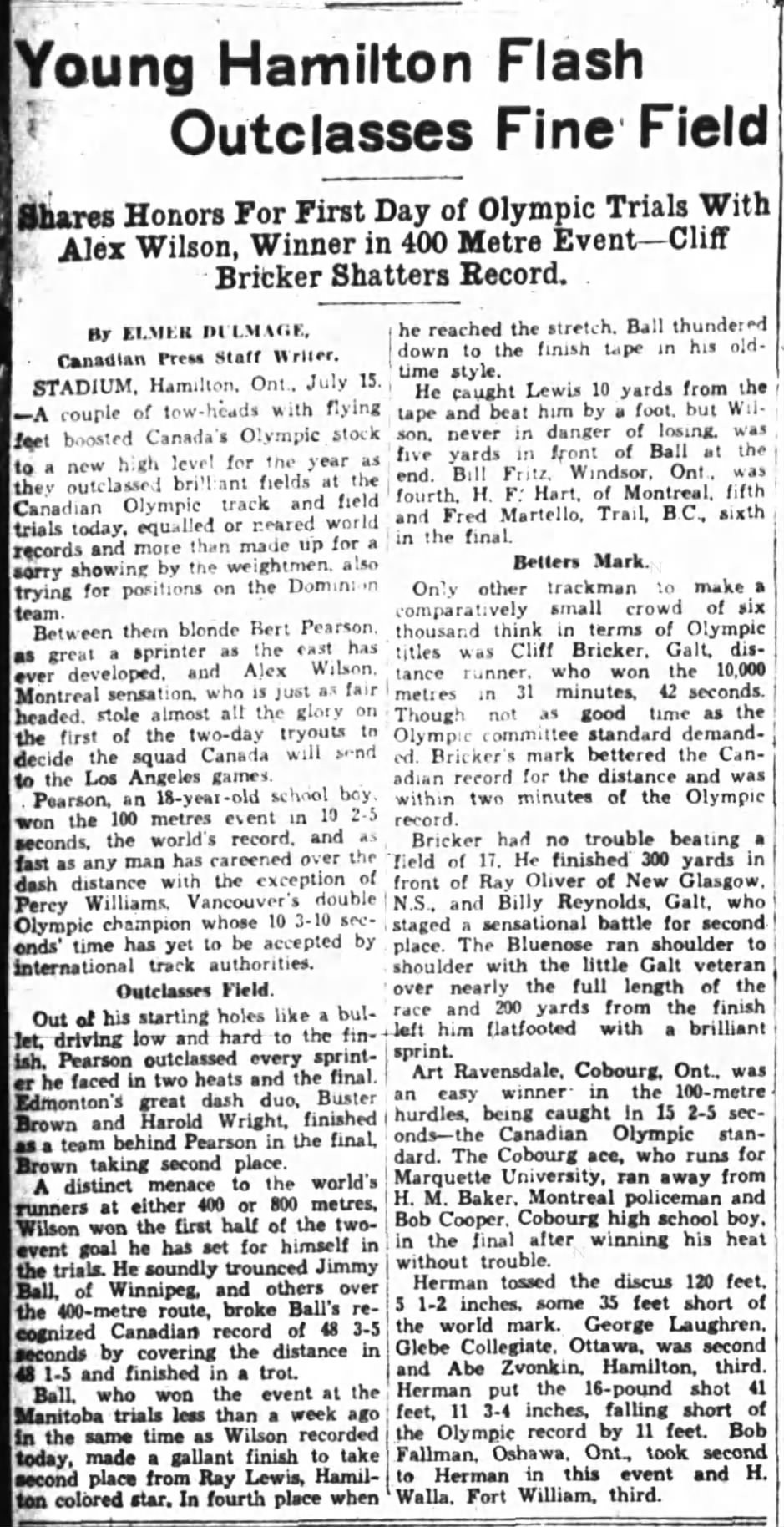 AR006-1932-07-16 Track and Field -Olympic trials -Art Ravensdale -Ottawa Journal