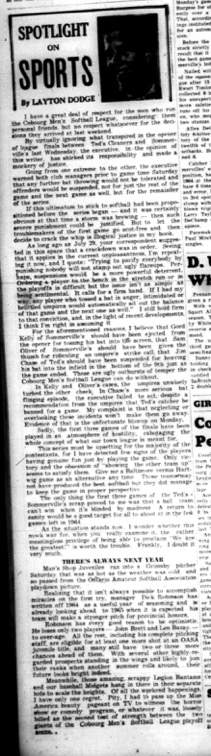 1964-09-09 Dodge -Spotlight -Cobourg Mens Softball League